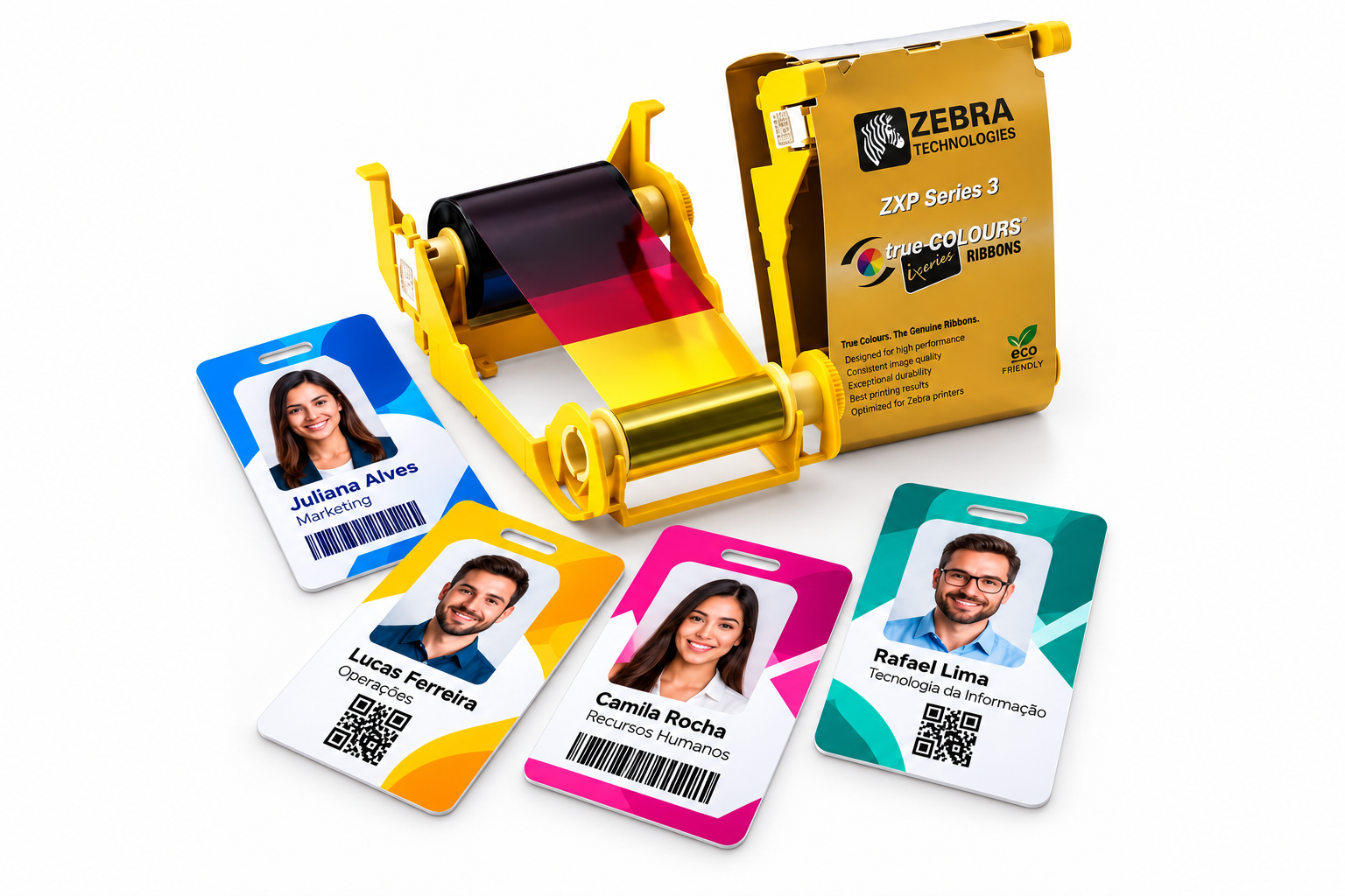 Ribbon Zebra 800033-840 com crachás coloridos impressos em PVC
