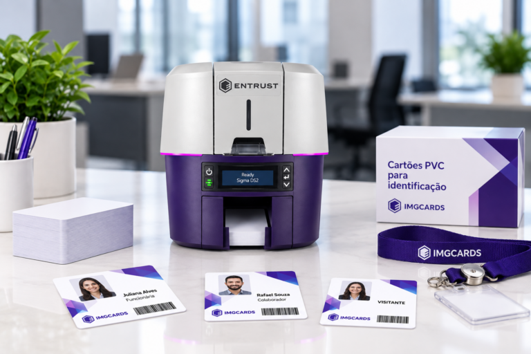 Impressora Sigma DS2 com crachás e cartões PVC personalizados