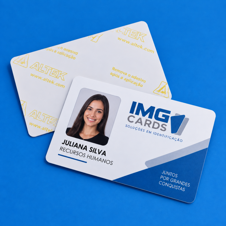 Cartão PVC Adesivado 0,46 mm personalizado para identificação empresarial