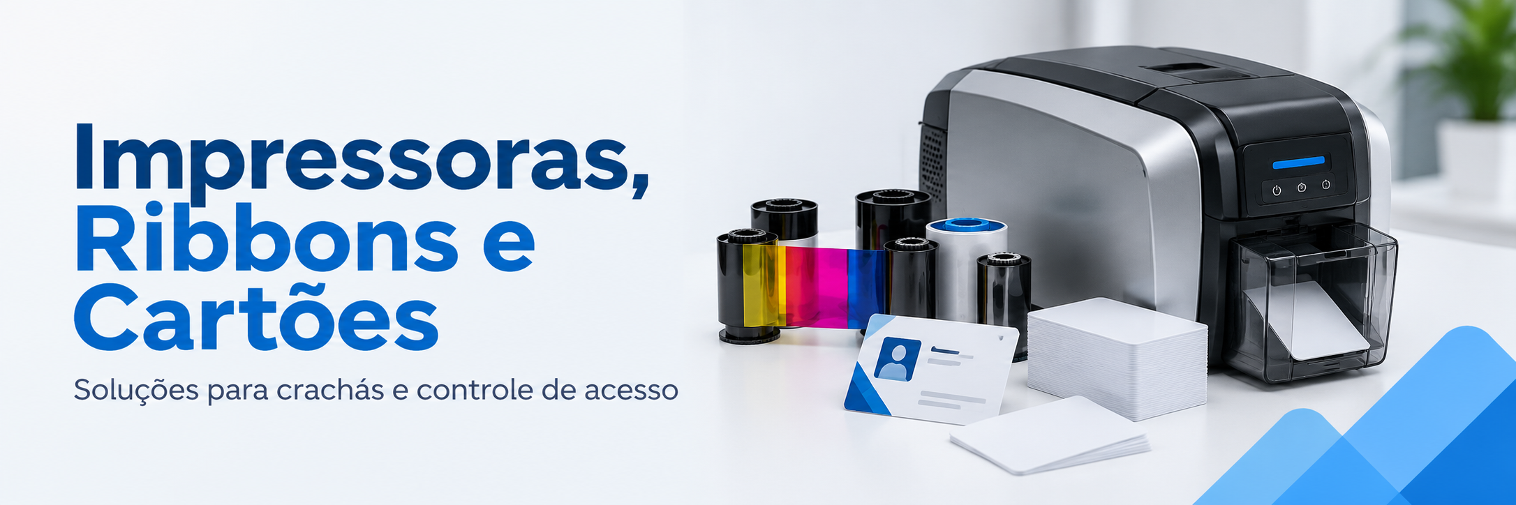 Impressora de cartões com ribbons e cartões PVC para crachás e controle de acesso