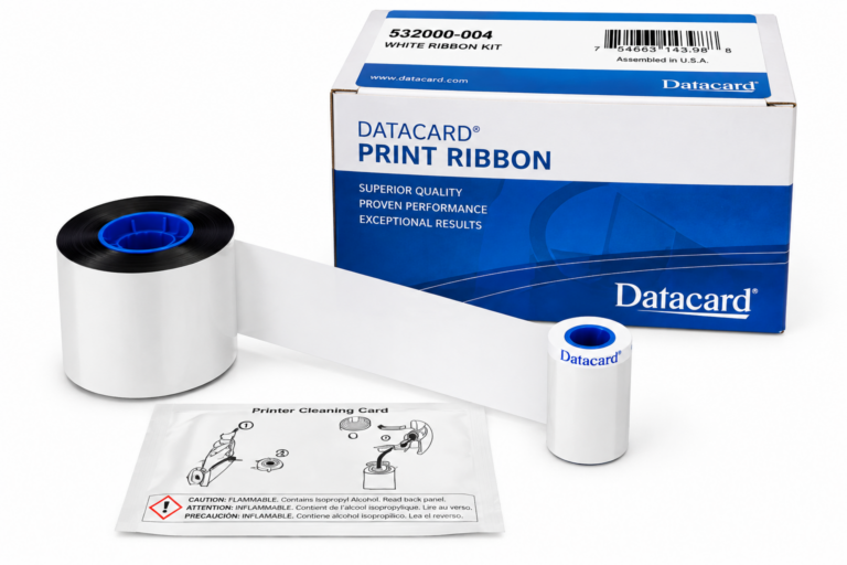 Ribbon Datacard 532000-004 branco monocromático para impressão de crachás e cartões PVC