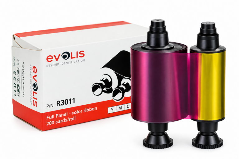 Ribbon Evolis R3011 colorido YMCKO para impressoras Pebble, Dualys e Securion, com rendimento de até 200 impressões